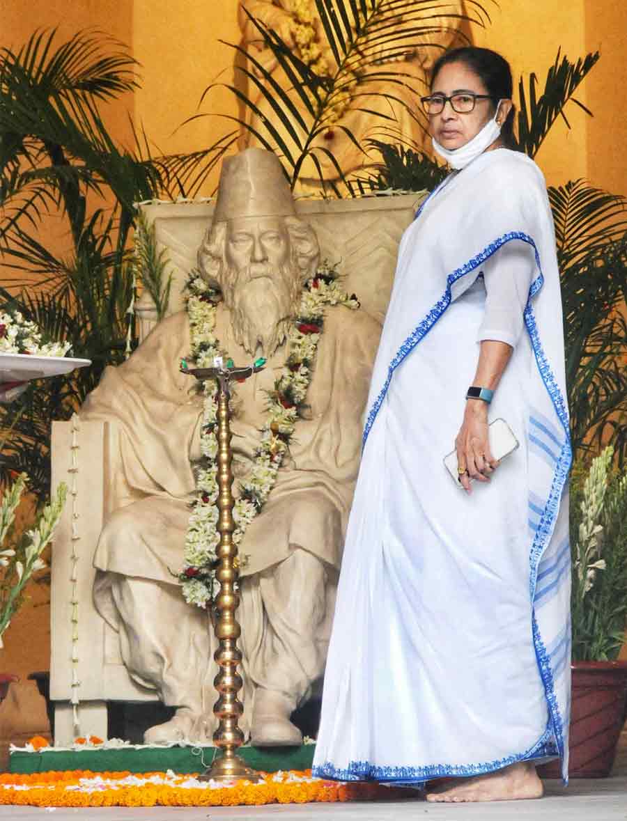 West Bengal chief minister Mamata Banerjee at the inauguration ceremony of the revamped Town Hall on Thursday
