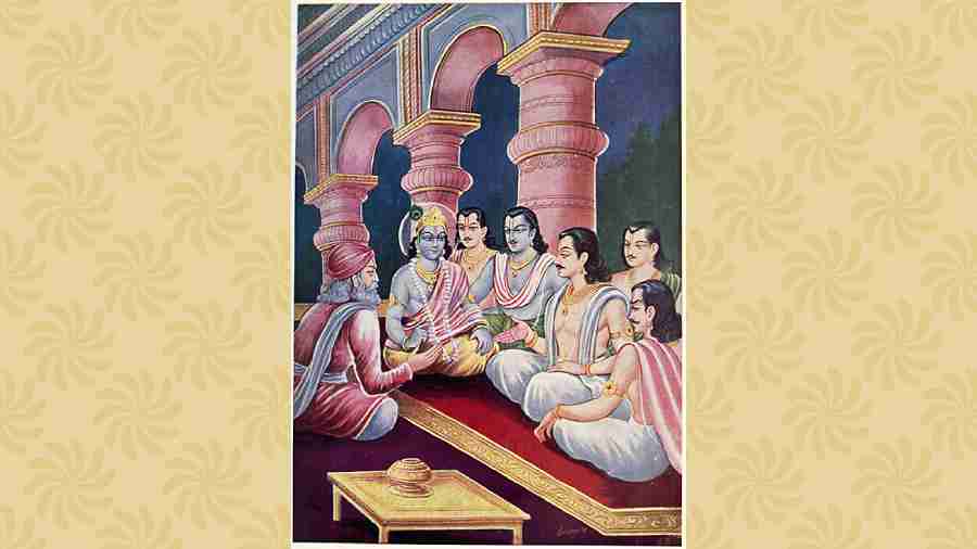 Sanjaya with the Pandavas and Krishna, Udyoga Parva, the Mahabharata