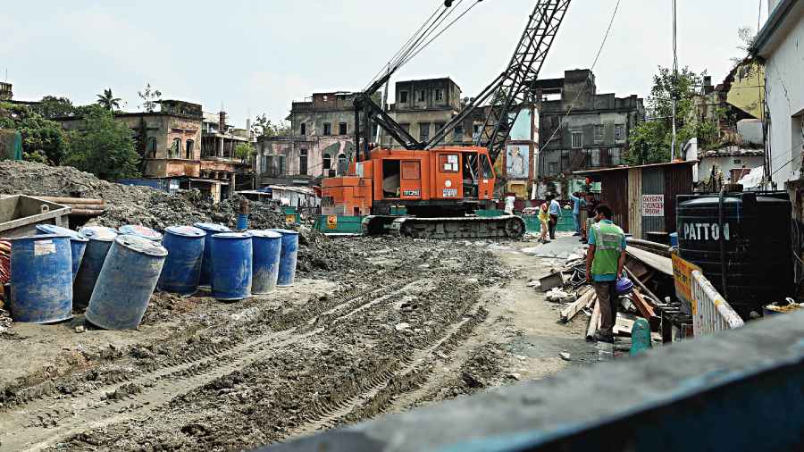 The East-West Metro construction site near Durga Pituri Lane on Friday. 