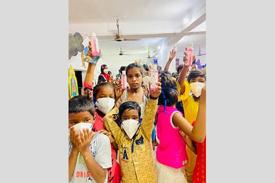 Masks and sanitisers were distributed among the children.   