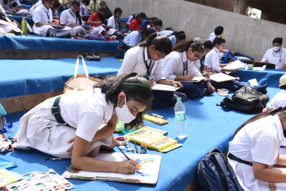 Students take part in a painting competition in the run-up to International Biodiversity Day at Lady KC Roy Memorial School, Ranchi.