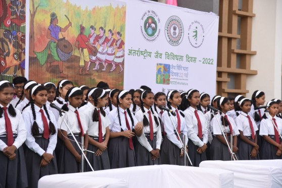 Students perform a song at the inauguration of the inter-school competition at Lady KC Roy Memorial School, Ranchi.