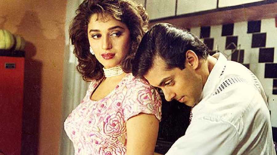 Madhuri with Salman Khan in film 'Hum Aapke Hain Koun'