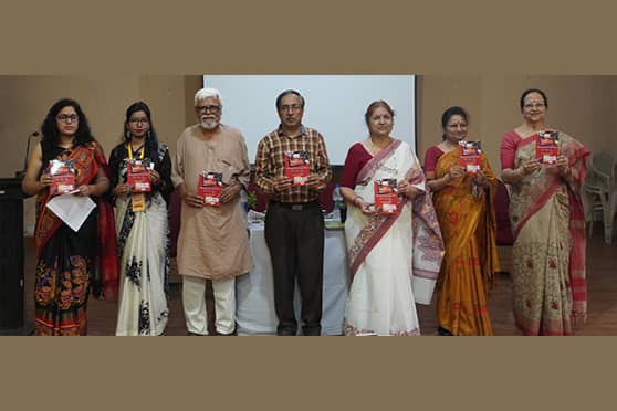 Dignitaries during release of the souvenir at the film festival held at Ranchi University Auditorium.