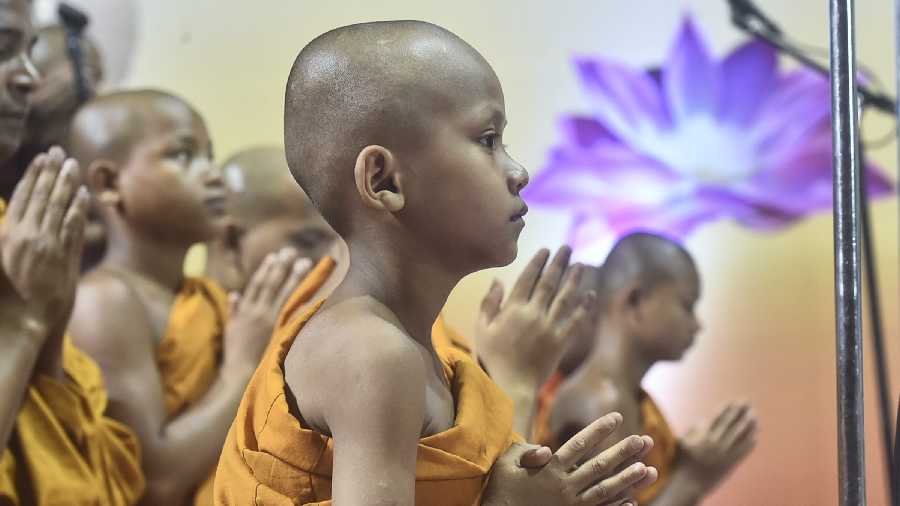  Young Buddhist monks during Vaishakha Buddha Purnima Divas programme at Jawaharlal Nehru Stadium, in New Delhi