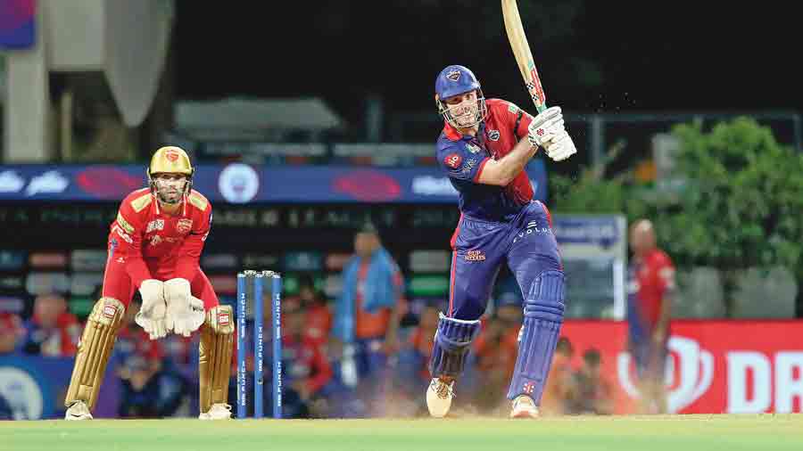 Delhi Capitals’ Mitchell Marsh during his 48-ball 63 against Punjab Kings at the DY Patil Stadium on Monday