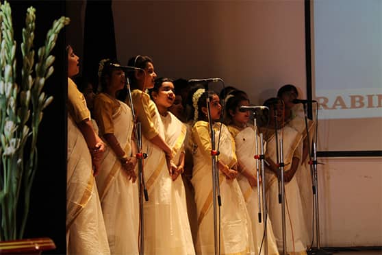 The BSS School celebrated Rabindra Jayanti on May 6. Dressed in golden and white, the school choir paid tribute to the poet. 