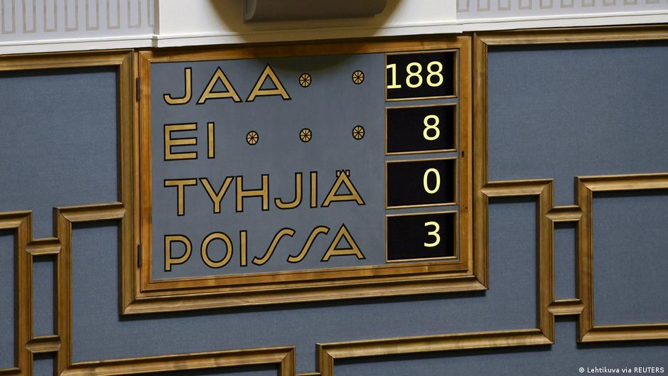 The vote count in the Finnish parliament, with 188 'yes' and 8 'no'