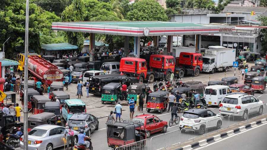 People waiting for their share of fuel in Sri Lanka