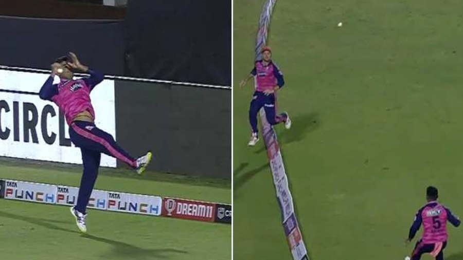 Jos Buttler and Parag combine to take one of the best catches of IPL 2022