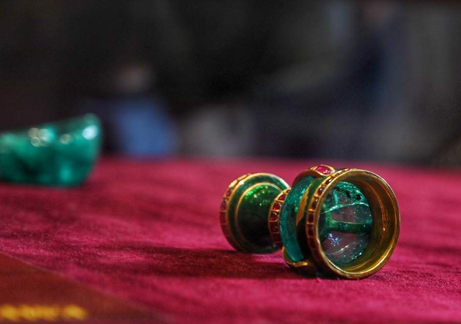 A goblet, made out of emerald, used by the Mughal emperor Shah Jahan to drink wine, was on display at the Indian Museum on the occasion of International Museum Day, on Wednesday