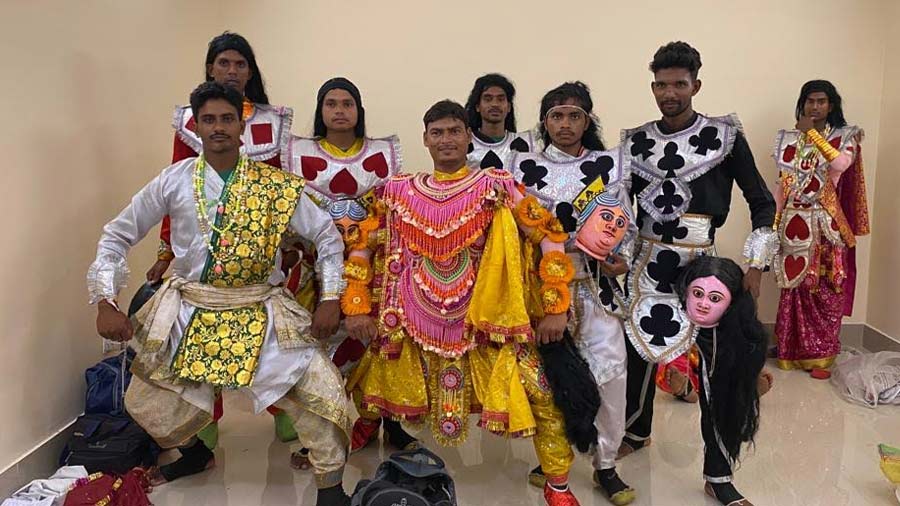 Dancers pose for a group photograph 