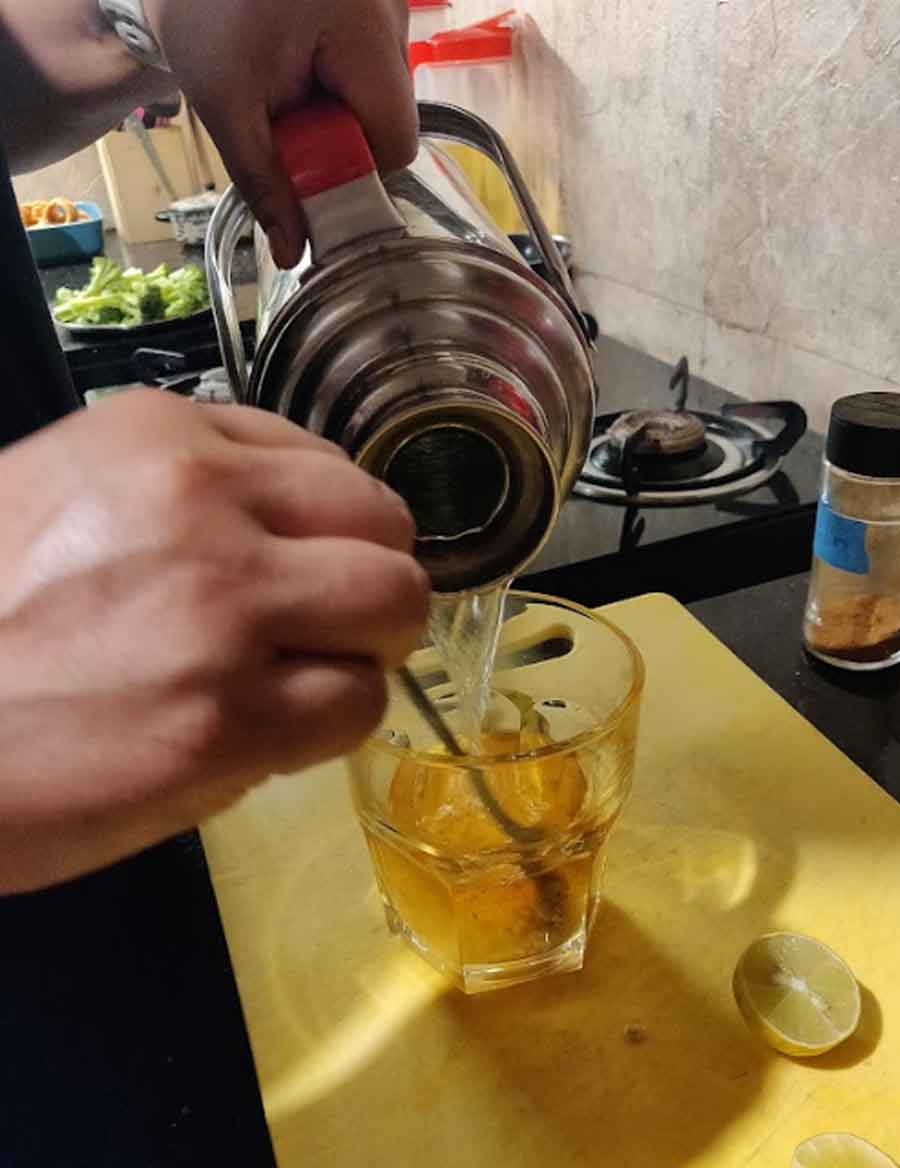 A hot toddy on a cool evening stirred up by the gracious hosts Mridula and Prabhdev Singh. Guests are advised to carry their own spirits and medicines
