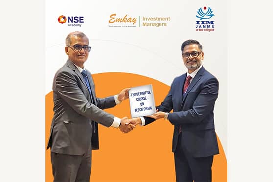 (L-R) Vikaas M. Sachdeva, CEO, Emkay Investment Managers Limited and Abhilash Misra, chief executive officer, NSE Academy Ltd. 