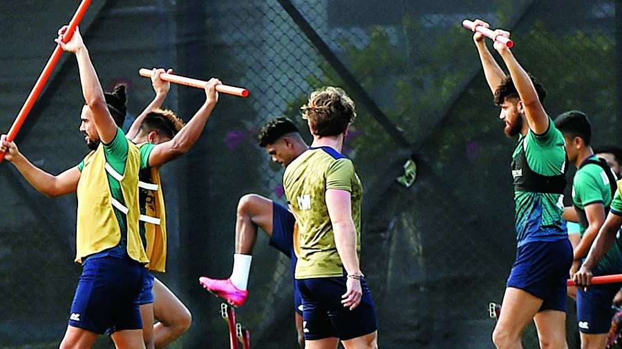 ATK Mohun Bagan players during a practice session on Friday. 
