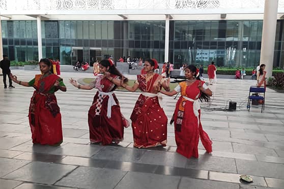 Students of Amity University, Kolkata, danced to Mayabono biharini horini. 