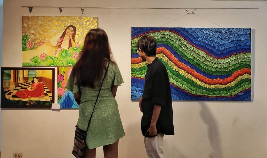 EYE FOR ART: Visitors at an art exhibition held at ICCR Kolkata on Monday, May 16