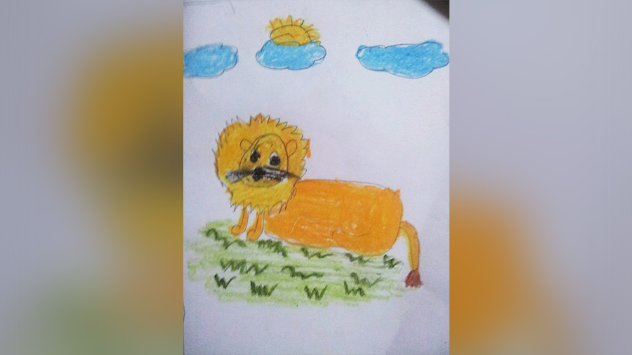 A painting done by a girl in POW Kolkata. She believes the lion will protect her and eat away people who tease or beat her