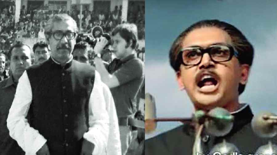 (From left) Sheikh Mujibur Rahman and a still from the film 'Mujib: The Making of a Nation'