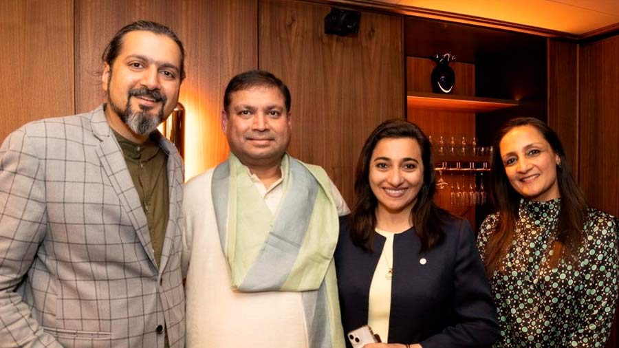 (L-R) Ricky Kej, Sundeep Bhutoria, Mehrnavaz Avari, general manager of Taj, London; and Shivani Bhandari, a Kathak dancer and co-founder of the cultural organisation Vidyapath