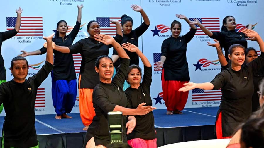 Members of Kolkata Sanved present a dance performance at the beginning of the conclave