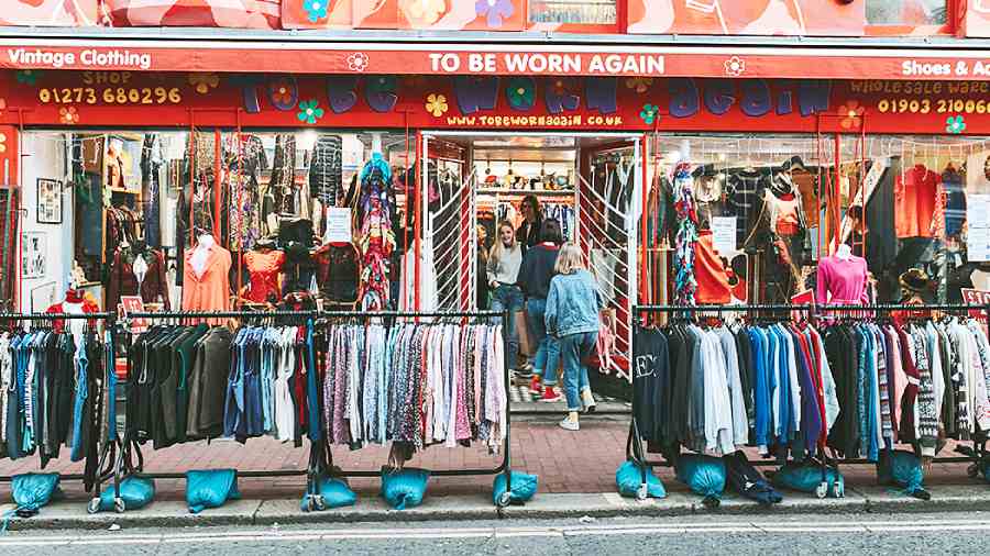 At this thrift store you can buy clothes for ten rupees