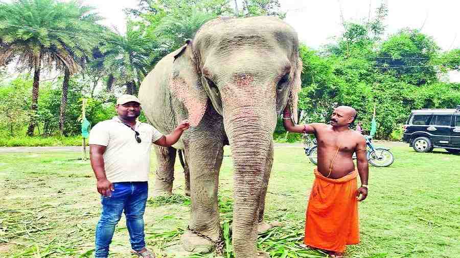 Ramesh Rai with elephant Ranjeeta outside their house in Saran district of Bihar on Monday.