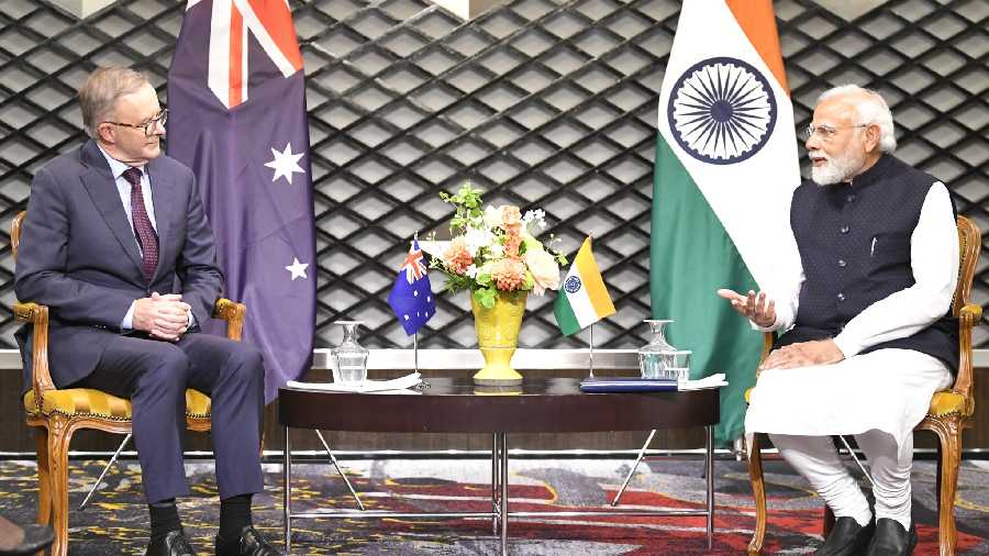 Prime Minister Narendra Modi and Australia's newly-elected Prime Minister Anthony Albanese