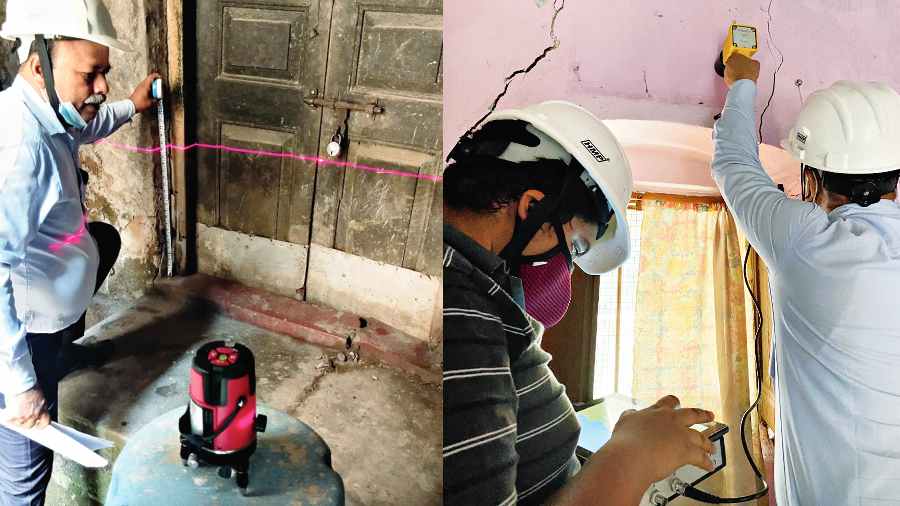 Jadavpur University team puts ‘severely damaged’ tag on nine houses in Durga Pituri Lane