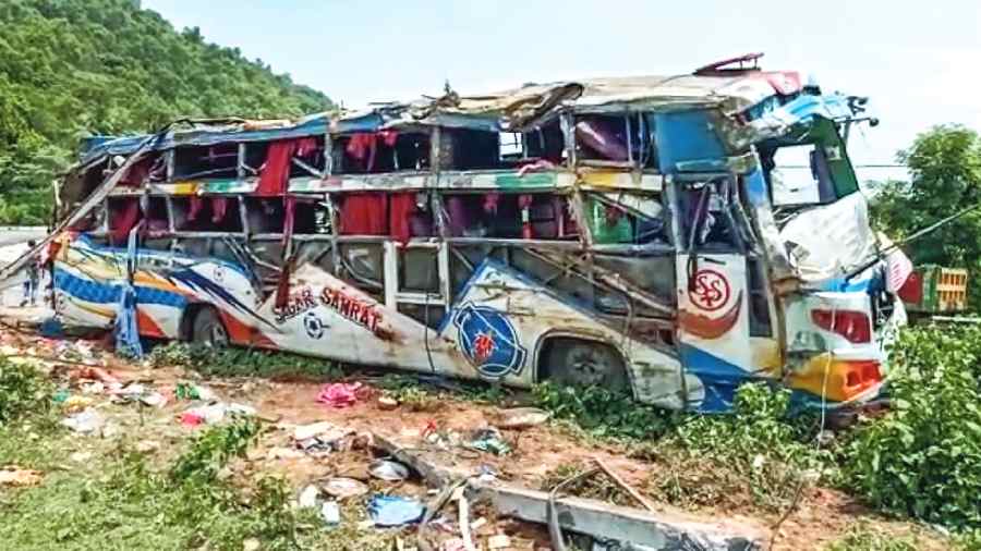 The bus that fell into a gorge in Kalinga Ghat in Odisha’s Ganjam district on Wednesday