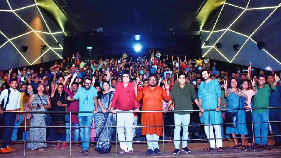 Team ‘Aparajito’ with the audience at a cinema in the city