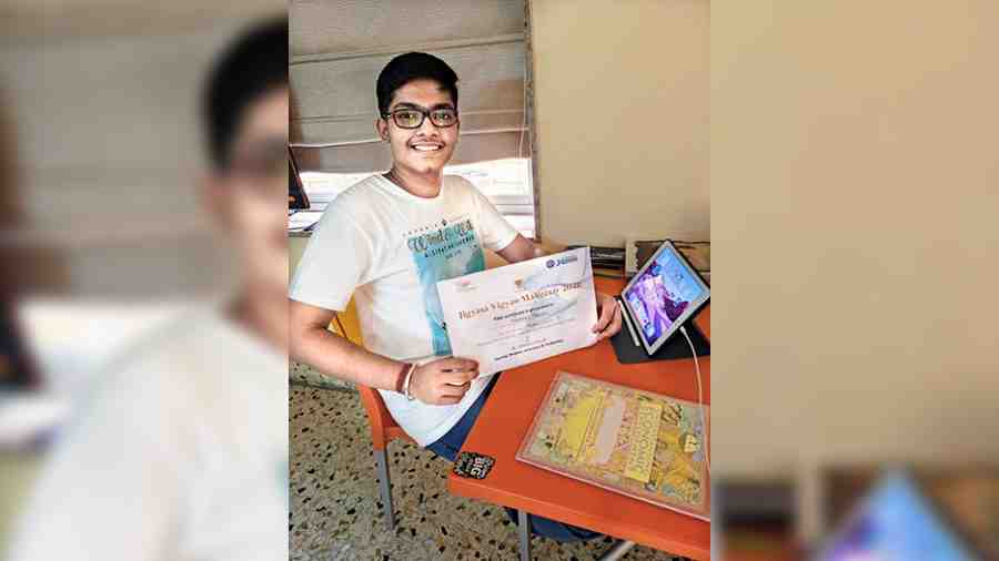Nirbhay Parakh shows his certificate at his Burrabazar residence