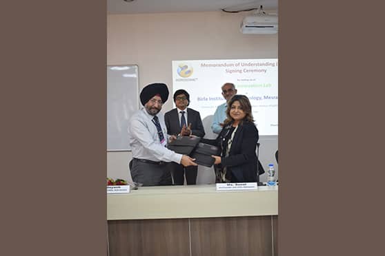 BIT Mesra registrar Sukhpal Singh Khetarpal and Adrosonics COO Sonal at the signing of the MoU in Ranchi. 