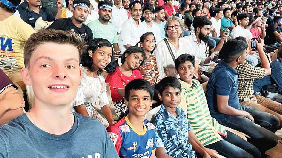 The children at the Eden Gardens for the IPL match on Tuesday