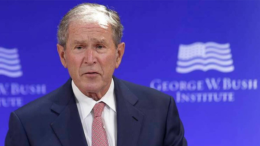 George W. Bush gloats that the enduring success of the invasion of Iraq is that he can joke about it