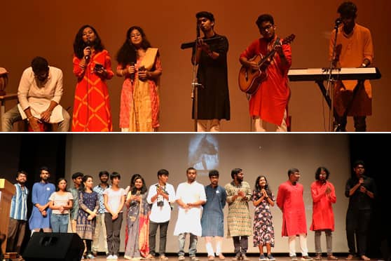 Students perform at Gitanjali (left/top) and Ray-trospective.