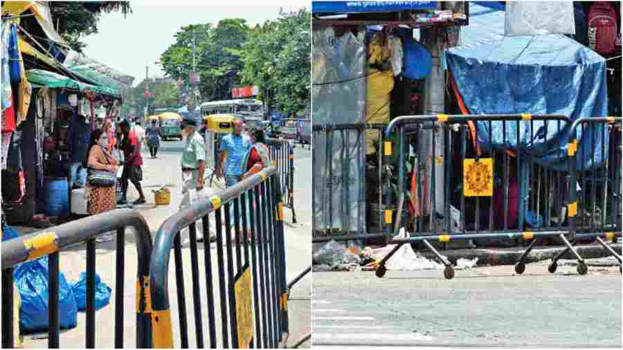 Guarddrails installed by police in Gariahat for pedestrians.
