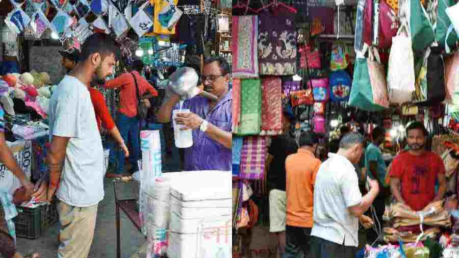 Hawkers block pavements in Gariahat. 