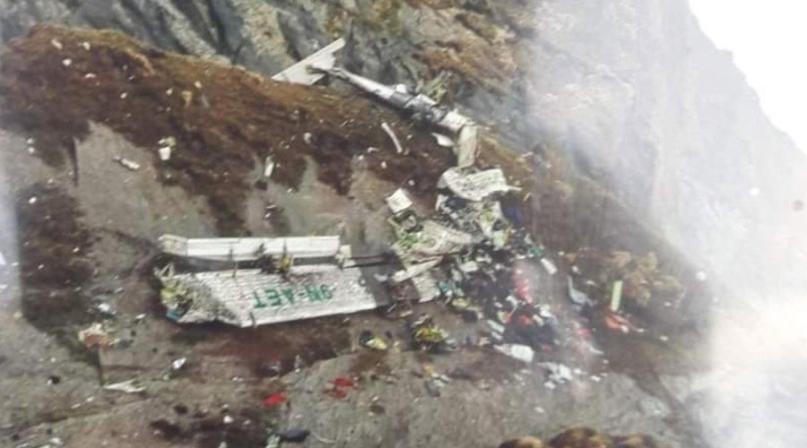 Tara Airlines plane crash site in Nepals Mustang district. The turboprop Twin Otter 9N-AET plane had four Indian nationals, two Germans and 13 Nepali passengers besides a three-member Nepali crew