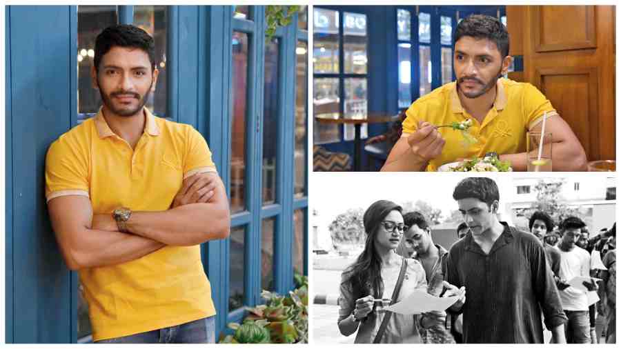 (Clockwise from left) Arjun; Arjun enjoys the Grilled Chicken Citrus Green Salad at Indigo Delicatessen in Quest Mall; Shruti and Arjun in X=Prem, which releases on June 3