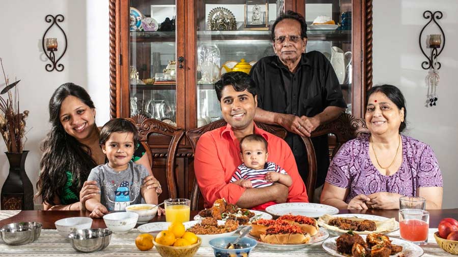 Roni and Sreoshy with their kids and Roni’s parents, Satyen and Keya Mazumdar