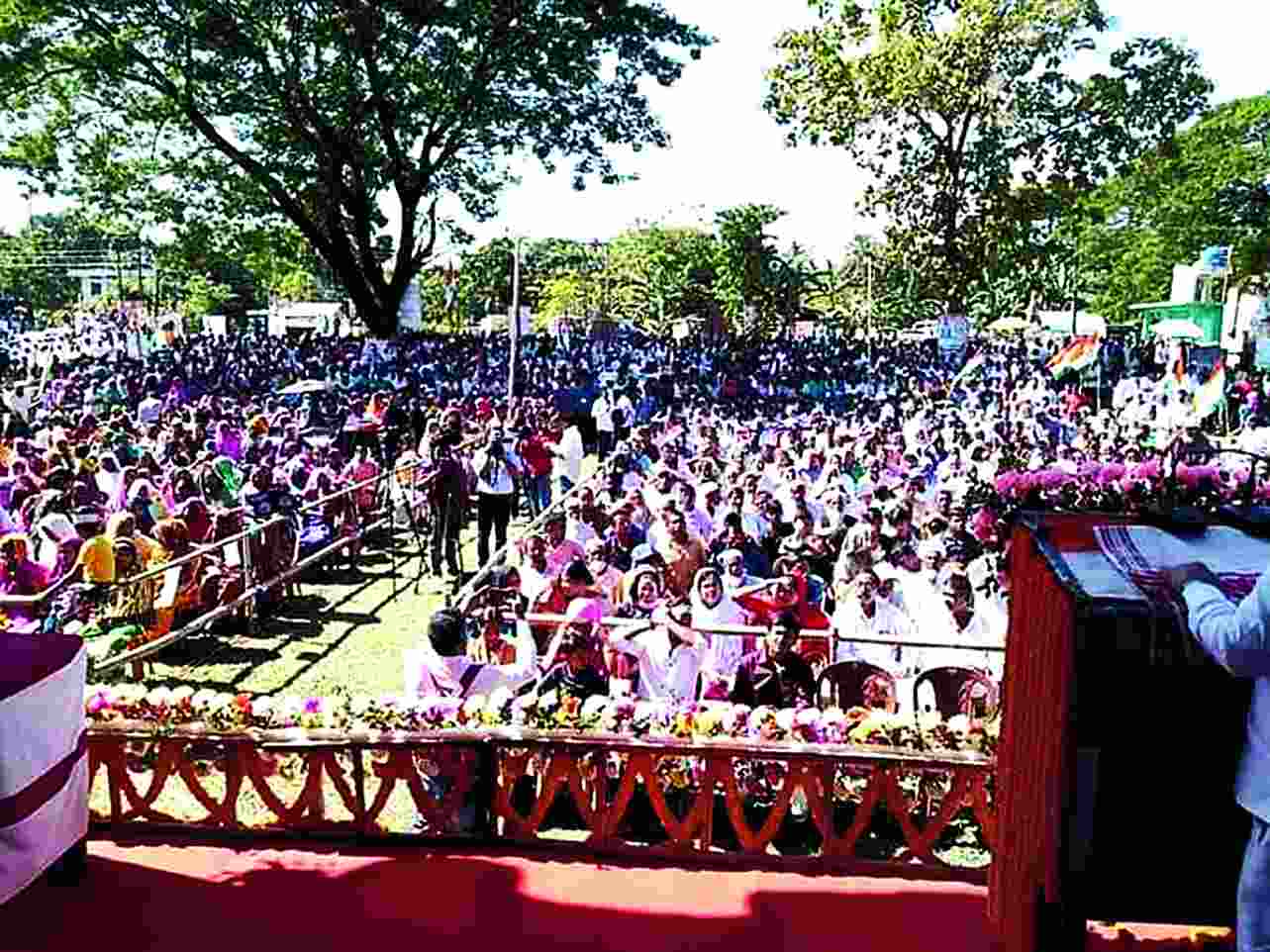 The public meeting organised by the Congress at Belguri as part of the Bharat Jodo Yatra launch in Assam on Tuesday