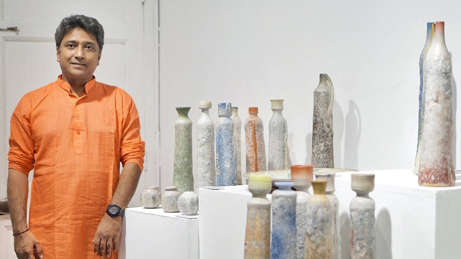 Shailesh Pandit with his ceramic masterprices