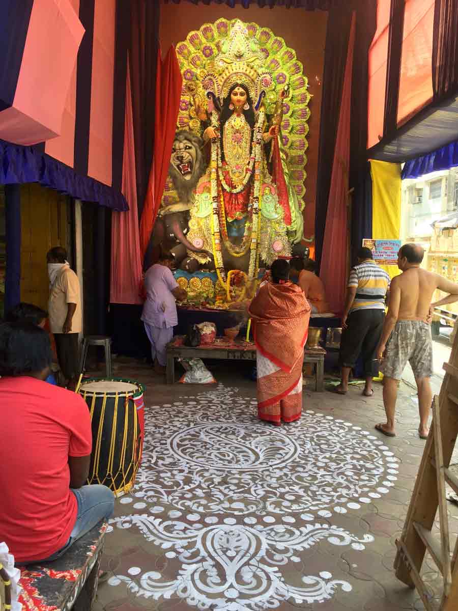 A Jagaddhatri puja pandal at Bagbazar, north Kolkata on Wednesday
