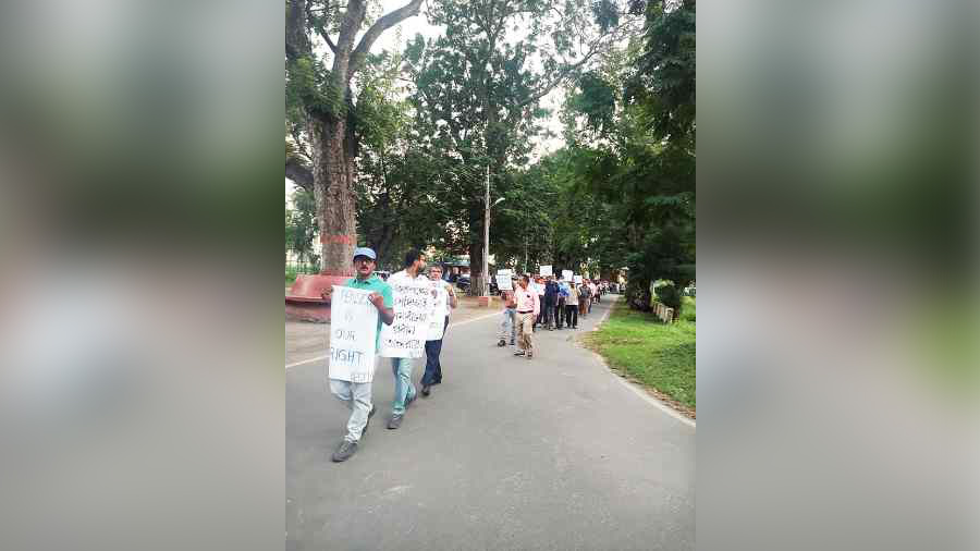 The protest march by IIEST teachers on Thursday evening