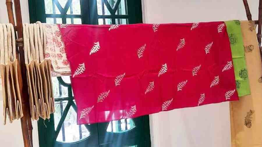 Dupattas made by the students at the art studio in the vocational unit.