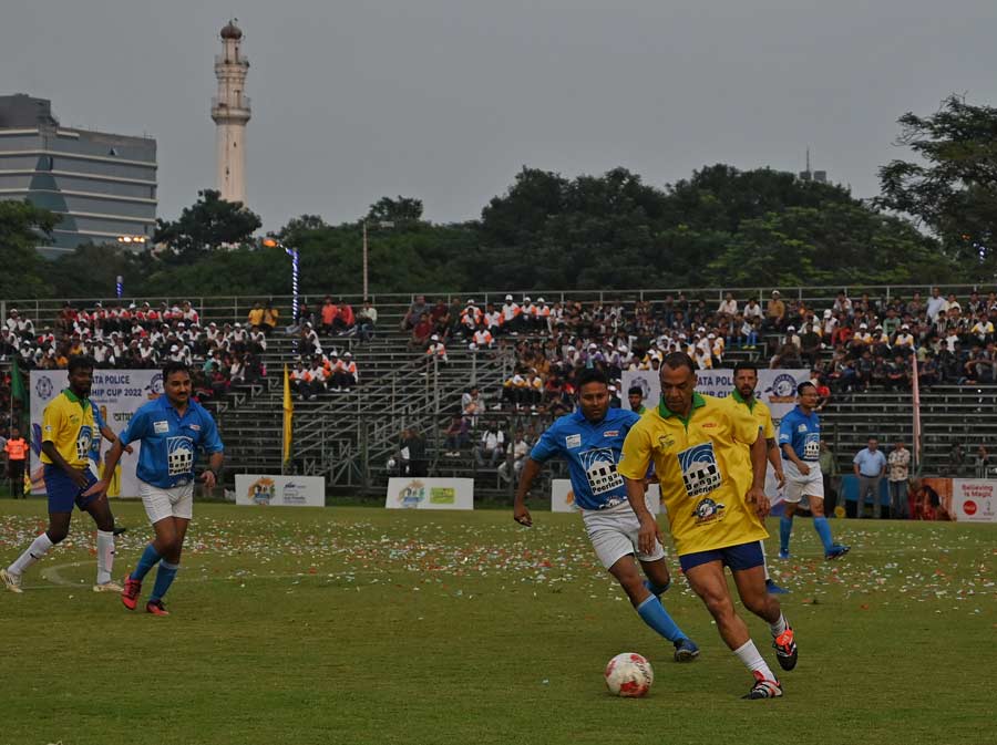 Brazil’s Cafu in action at the Kolkata Police Friendship Cup match at Mohammedan Sporting Grounds on Saturday