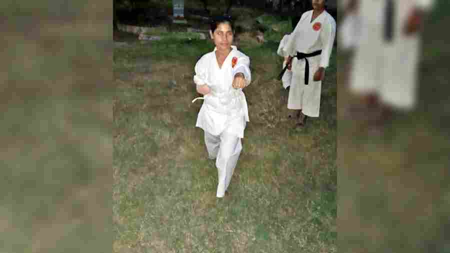 Renu Khatun at a karate training session