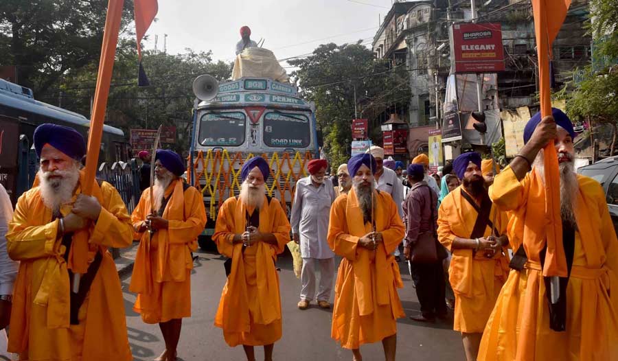 A procession to mark the birth anniversary of Guru Nanak in Kolkata on Sunday, November 6. Gurupurab falls on November 8 this year