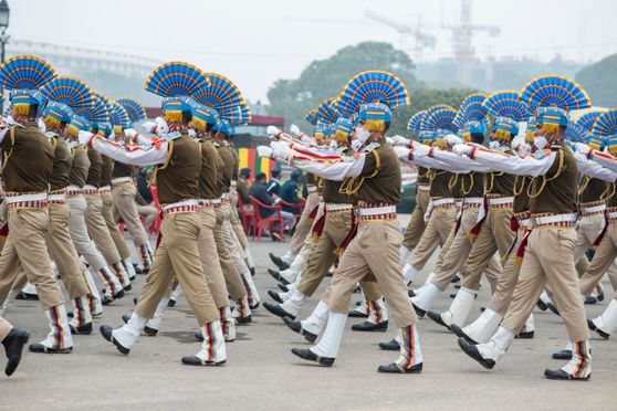 Indian Central Reserve Police Force soldiers contingent during the Republic day rehearsal Parade at Rajpath, New delhi.